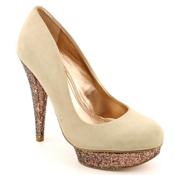 BCBG BCBGeneration Capone Platform Beige Bronze Glitter Pumps - Picture 3 of 9